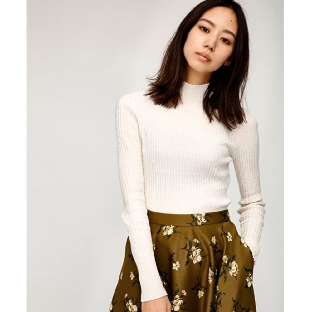 Moussy Bottleneck Rib Small Ivory Cotton Knit Mock Neck Sweater